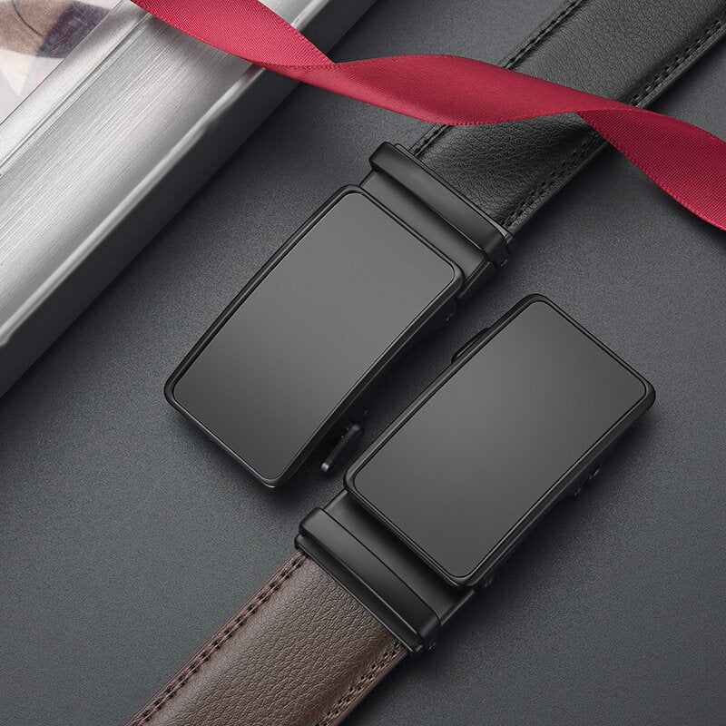 Mens Genuine Leather Automatic Buckle Business Belt