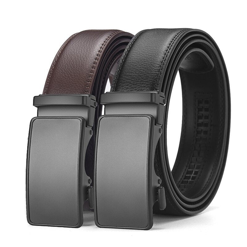 Mens Genuine Leather Automatic Buckle Business Belt