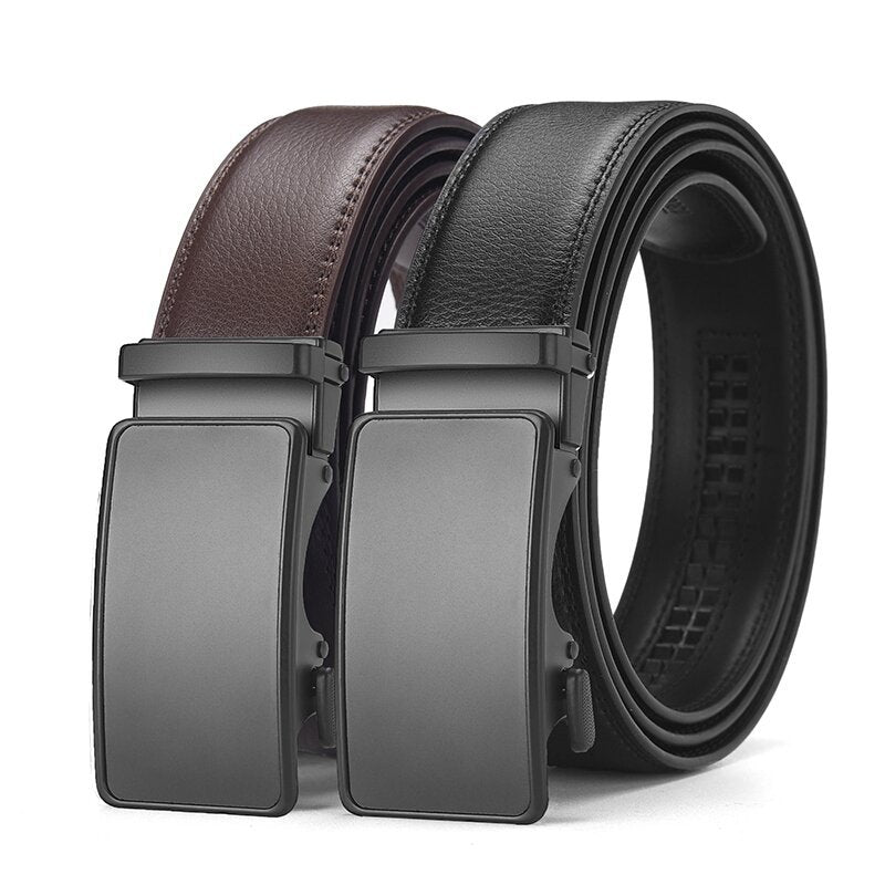 Mens Genuine Leather Automatic Buckle Business Belt