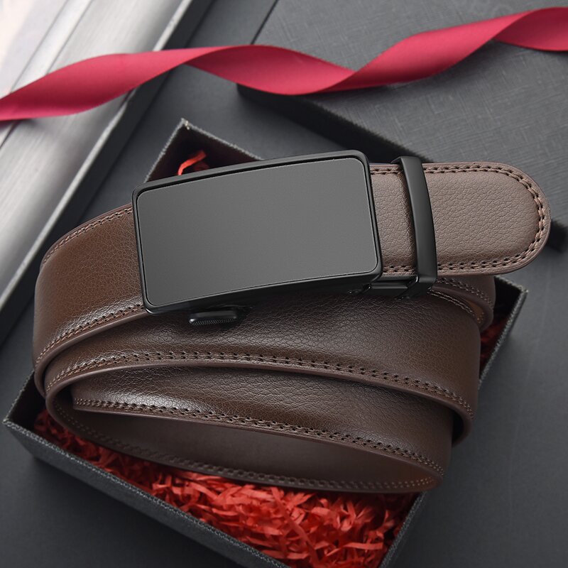 Mens Genuine Leather Automatic Buckle Business Belt