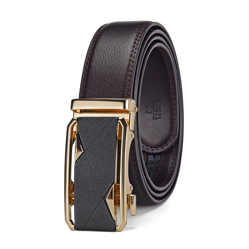 Mens Genuine Leather Automatic Buckle Business Belt